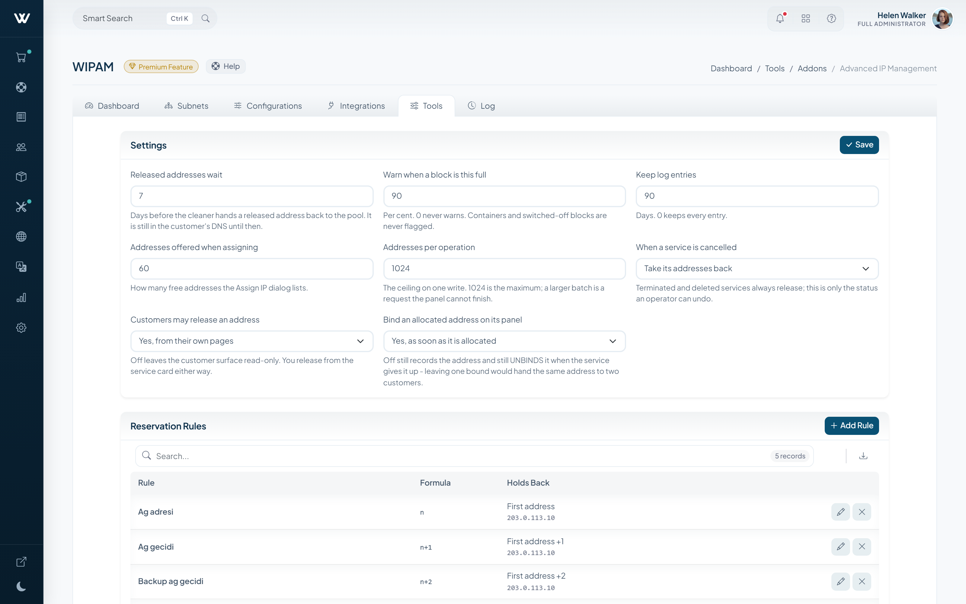 IP management tools: import, export and returning addresses from closed services