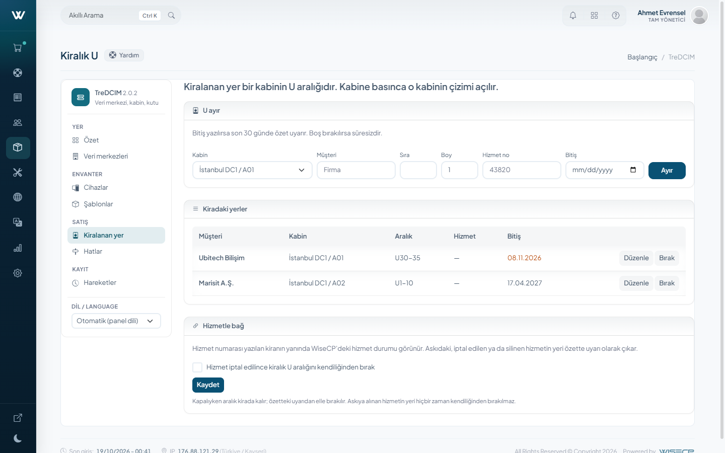 TreDCIM - Data Center and Rack Inventory for WISECP