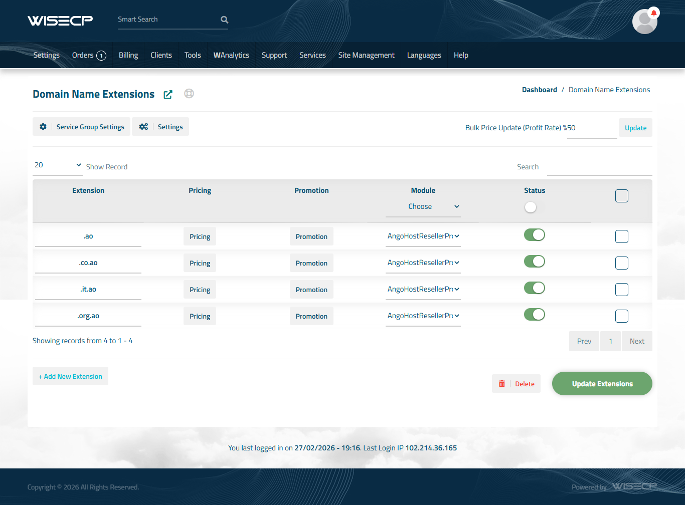 AngoHost Reseller Pro – Domain Registrar Module domain .ao .it.ao .co.ao .org.ao .edu.ao