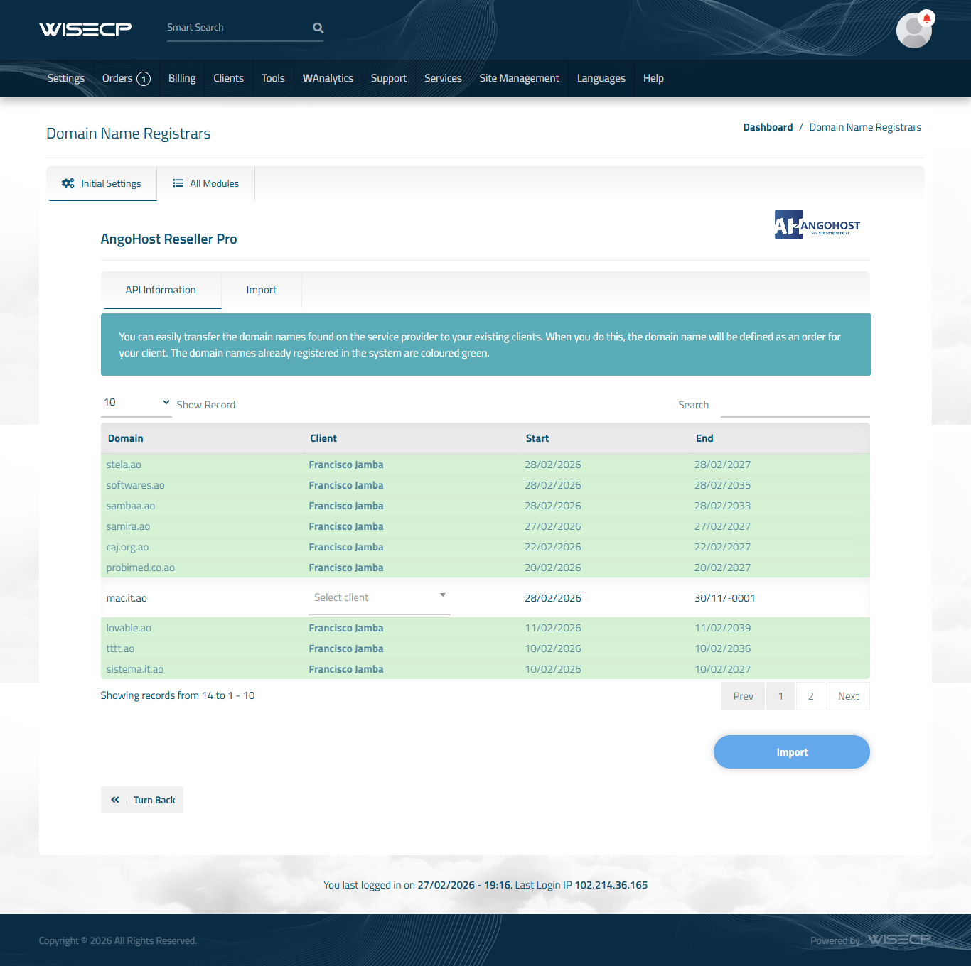 AngoHost Reseller Pro – Domain Registrar Module domain .ao .it.ao .co.ao .org.ao .edu.ao