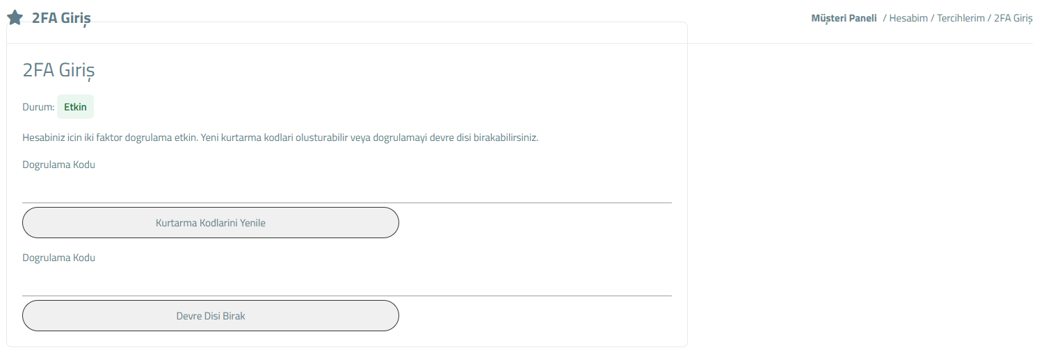 WISECP Google Authenticator 2FA