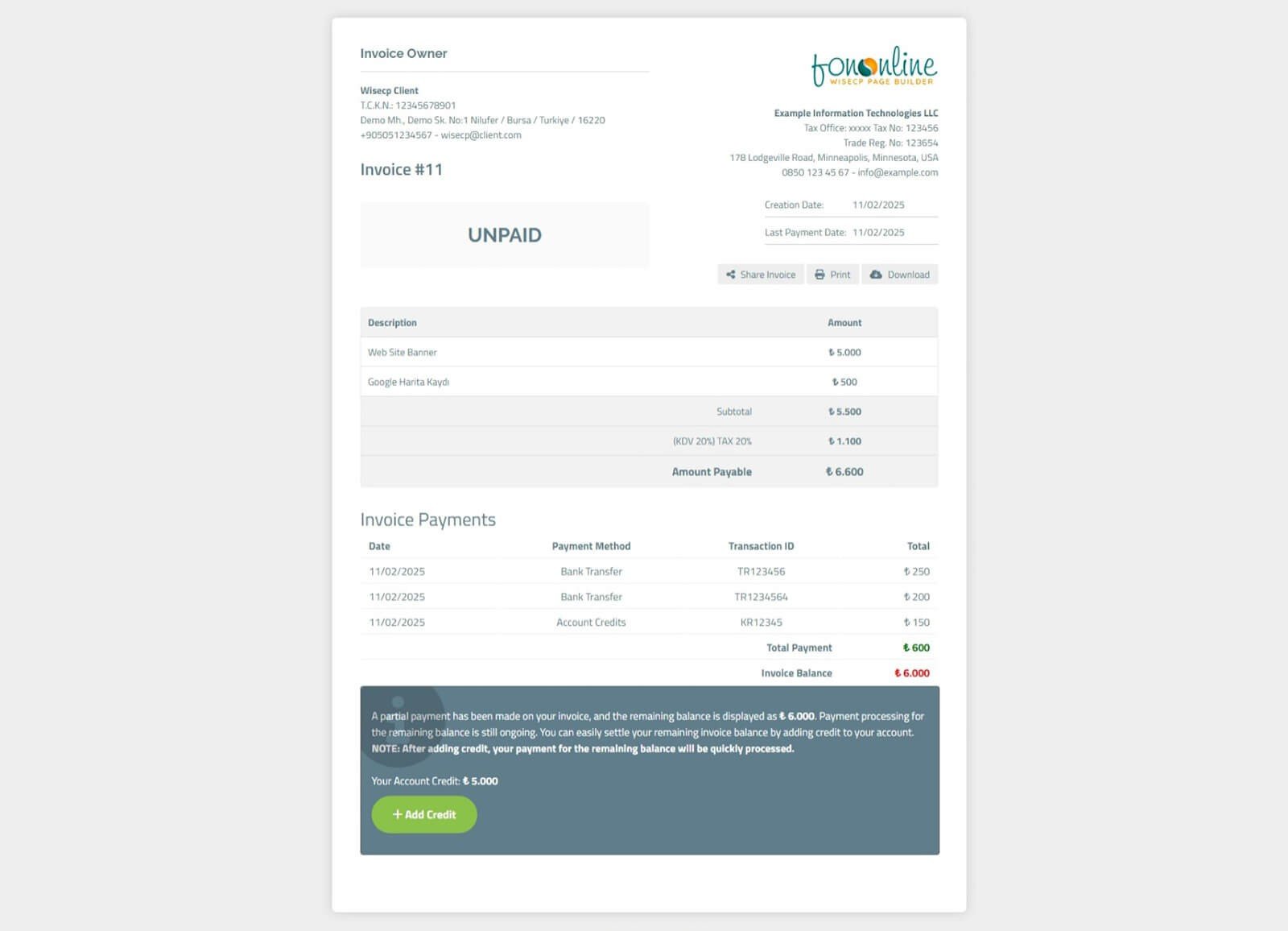 Partial Invoice Payments