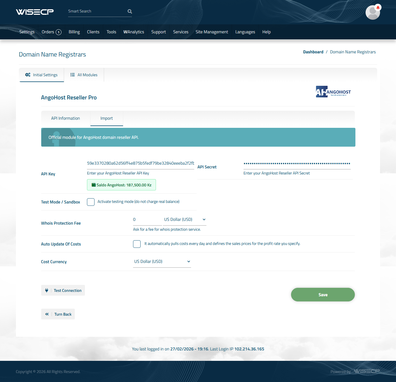 AngoHost Reseller Pro – Domain Registrar Module domain .ao .it.ao .co.ao .org.ao .edu.ao