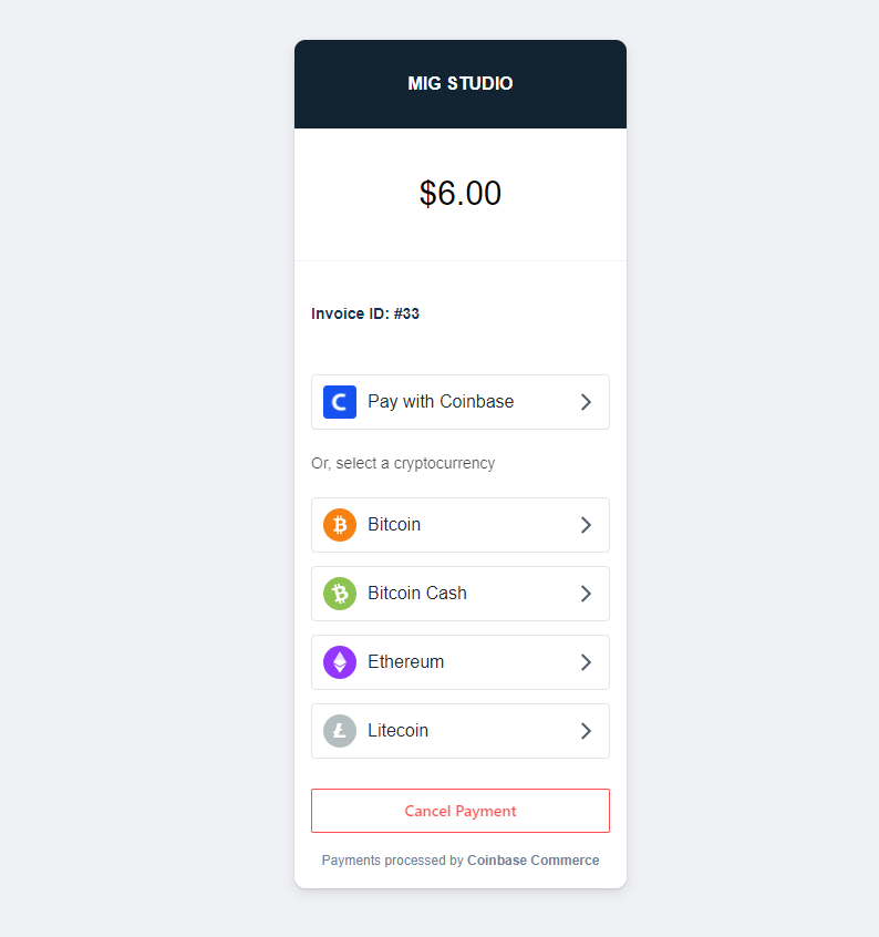 Coinbase Commerce Payment Gateway