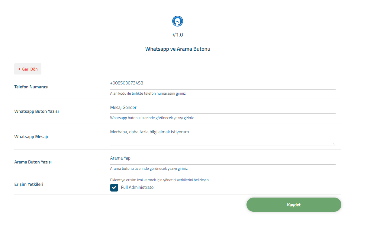 Wisecp Whatsapp and Call Plugin
