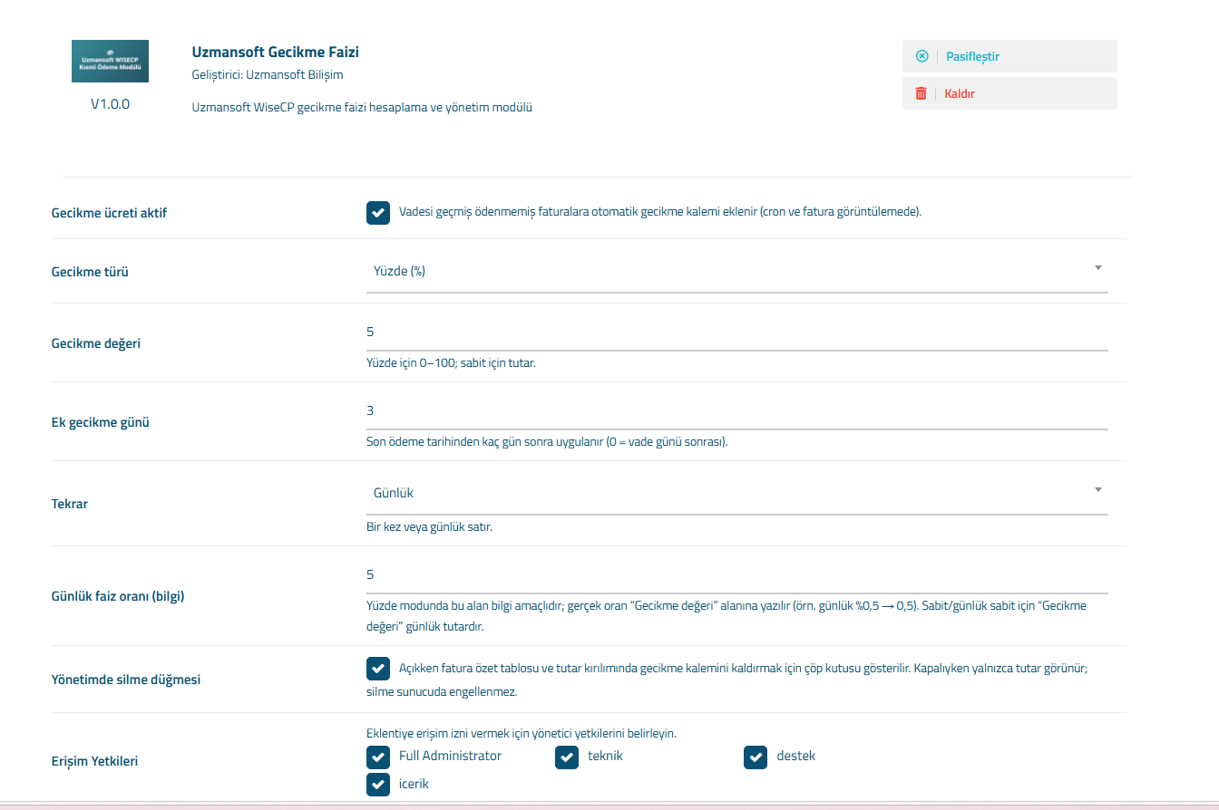 Uzmansoft WiseCP Late Fee Module