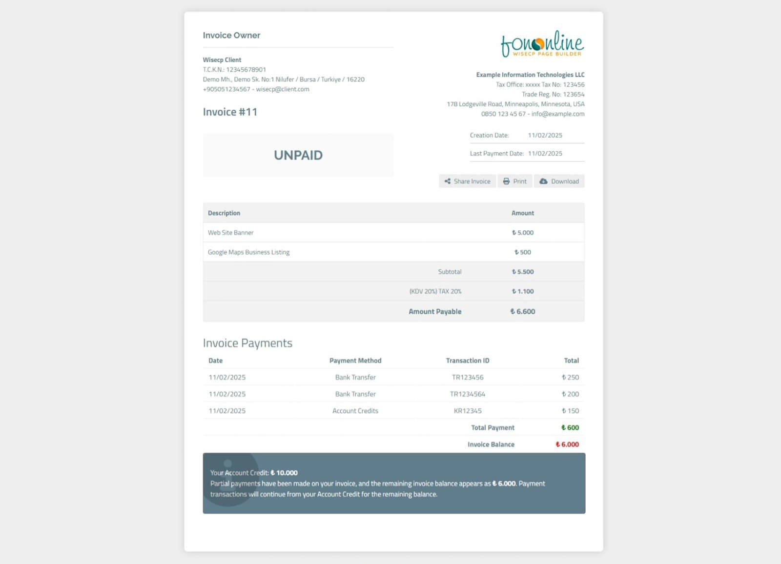 Partial Invoice Payments