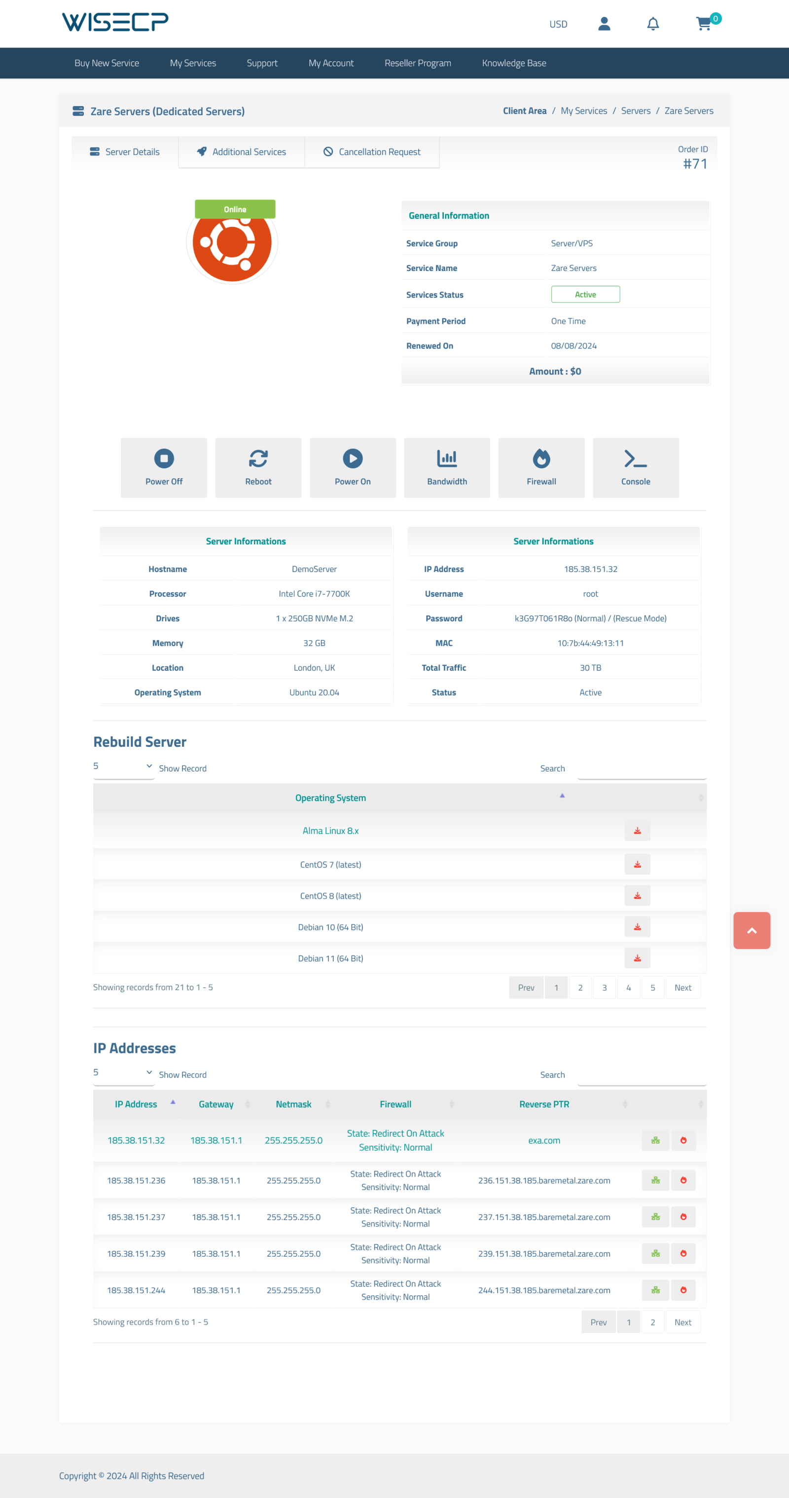 Zare Servers for WISECP