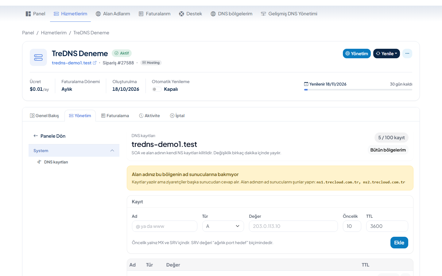 TreDNS - DNS Hosting Module