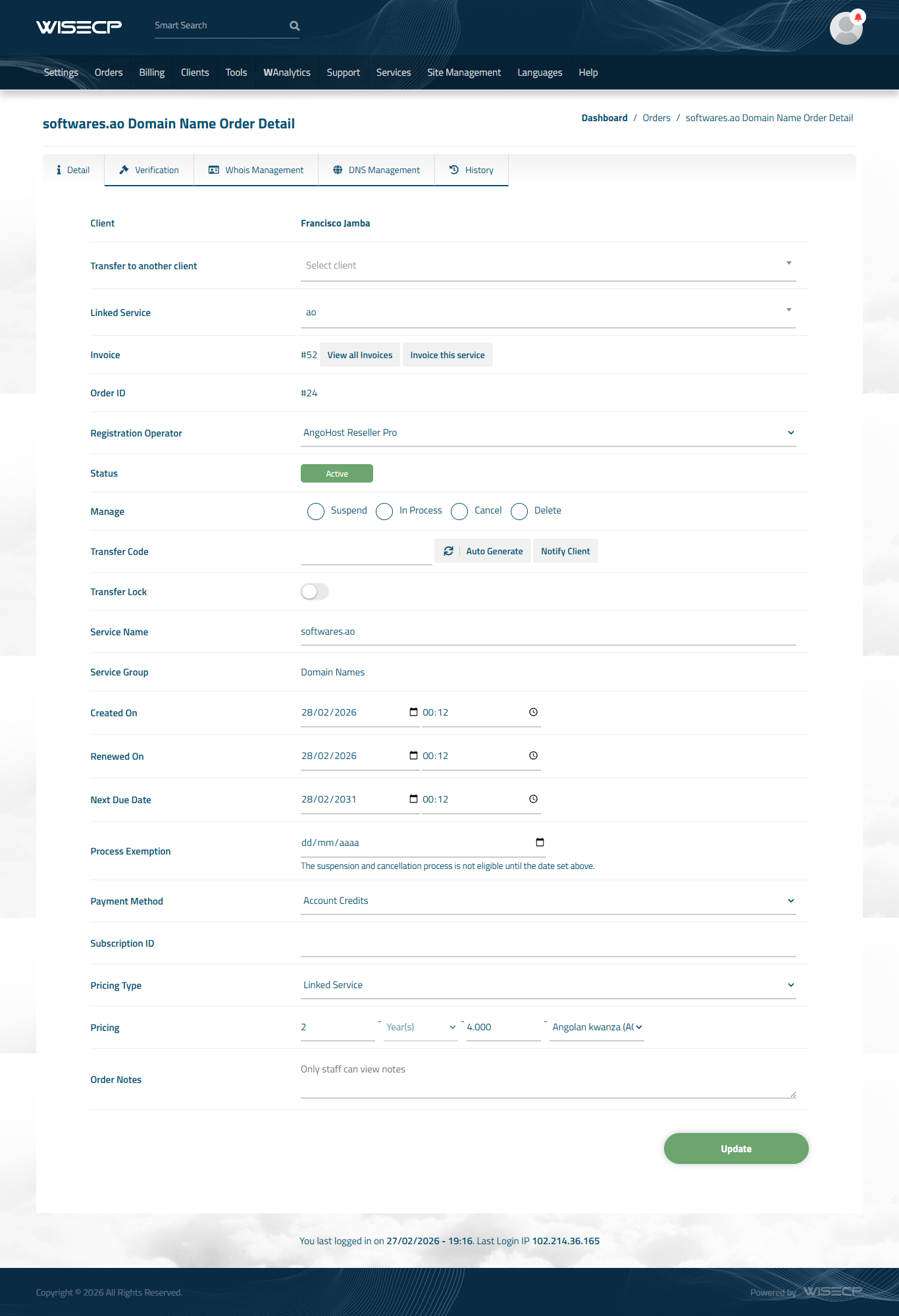 AngoHost Reseller Pro – Domain Registrar Module domain .ao .it.ao .co.ao .org.ao .edu.ao