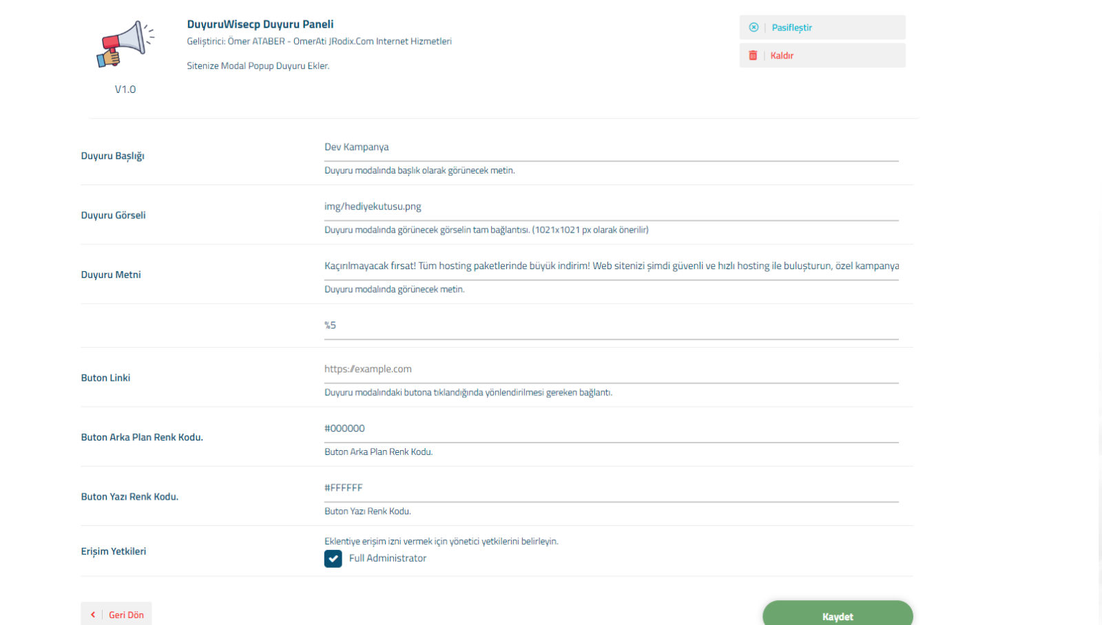 WiseCP Modal Announcement Module
