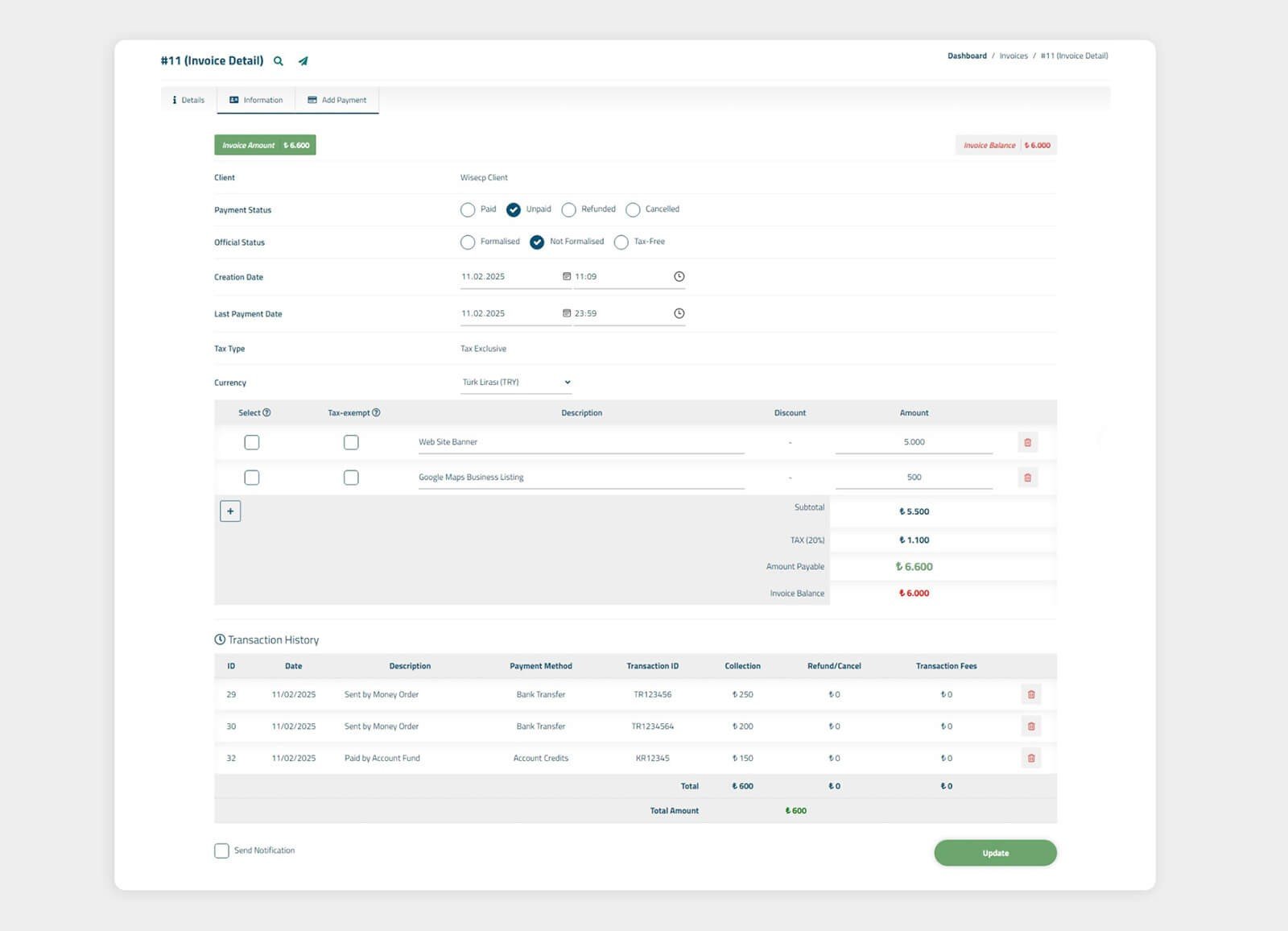 Partial Invoice Payments