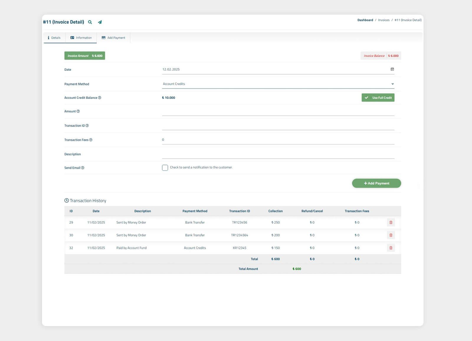 Partial Invoice Payments
