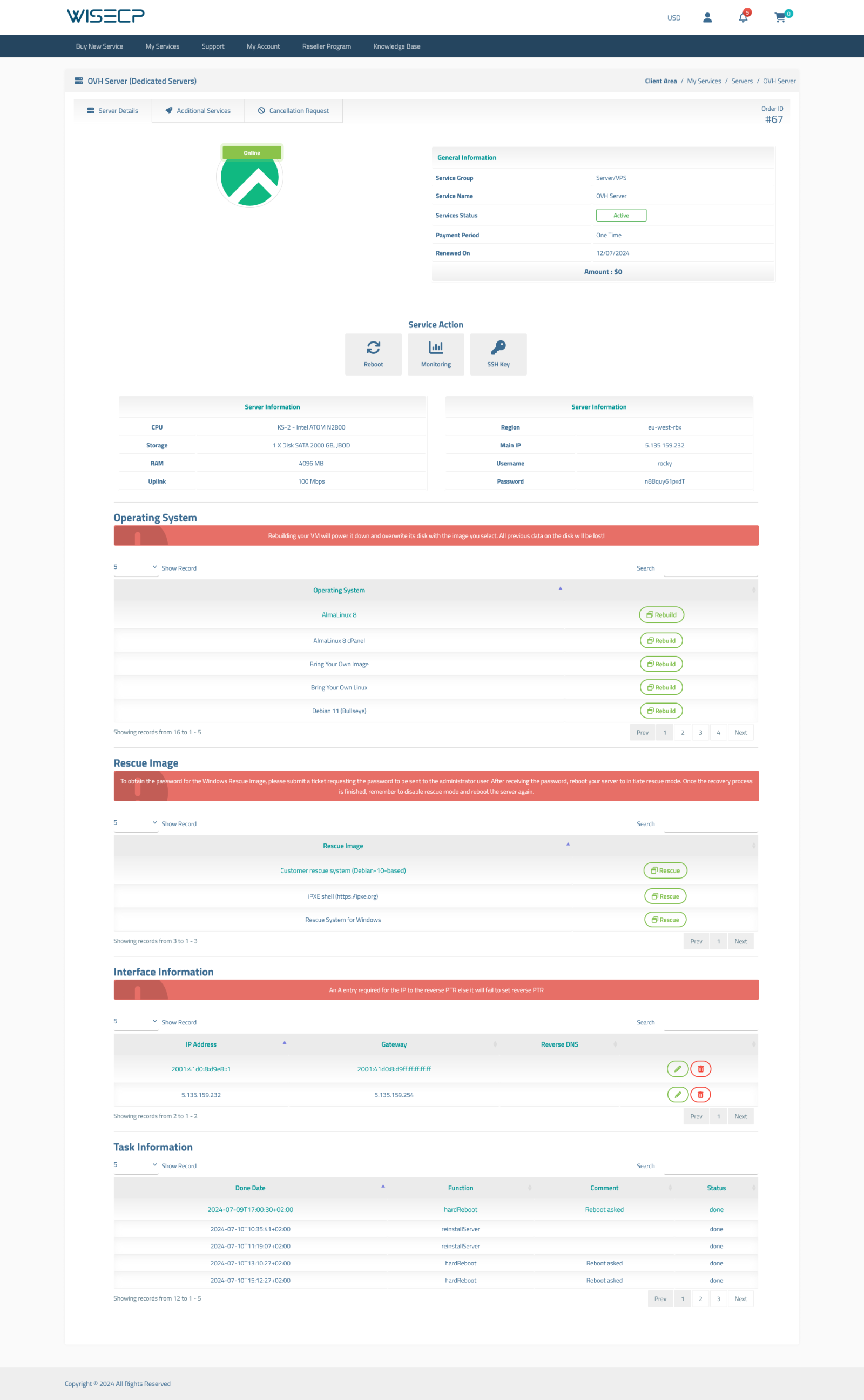OVH Server for WISECP