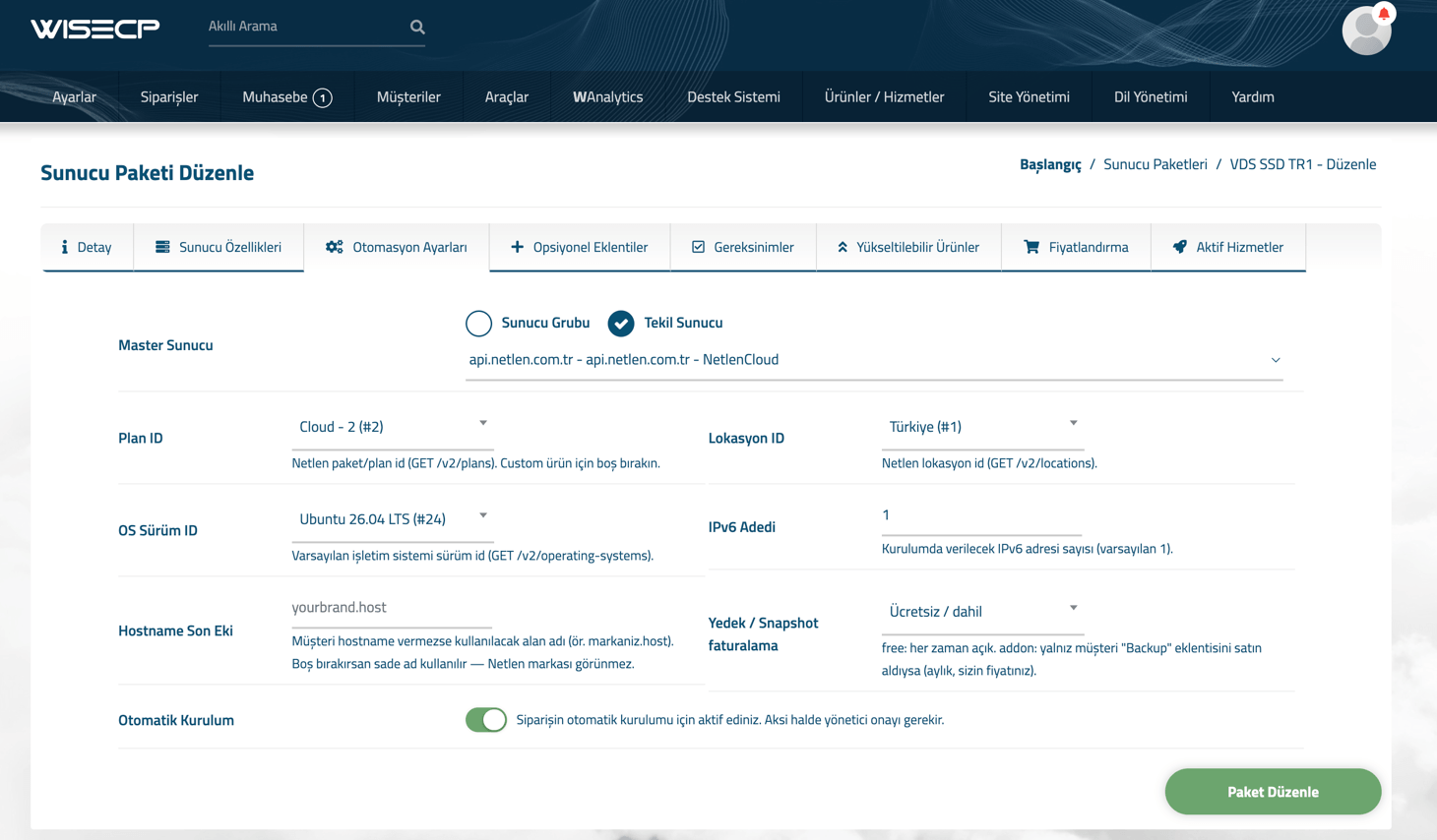 Netlen Cloud Automation for WISECP